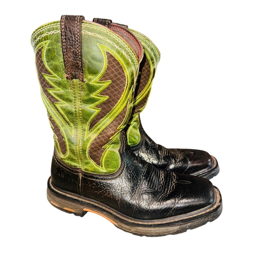 Ariat WorkHog Square Toe VentTEK Black Green West… - image 2